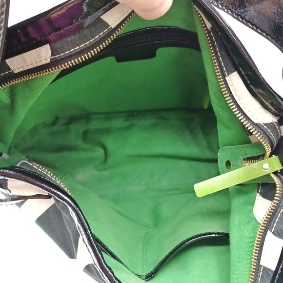 KATE SPADE Zebra Hobo Bag | Iconic | Y2K Canvas & Patent Leather | Green Lining - Picture 8 of 16